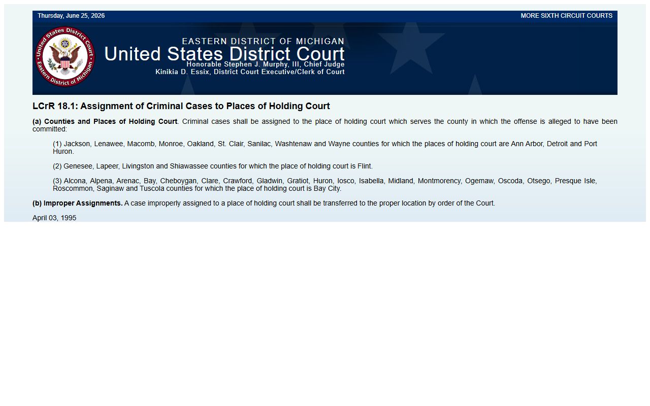 Gladwin County arrest records and charges federal criminal assignment rule