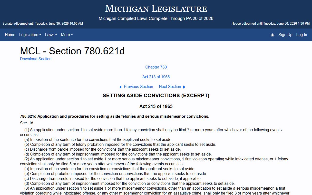 Gladwin County arrest records and charges multiple-offense expungement statute