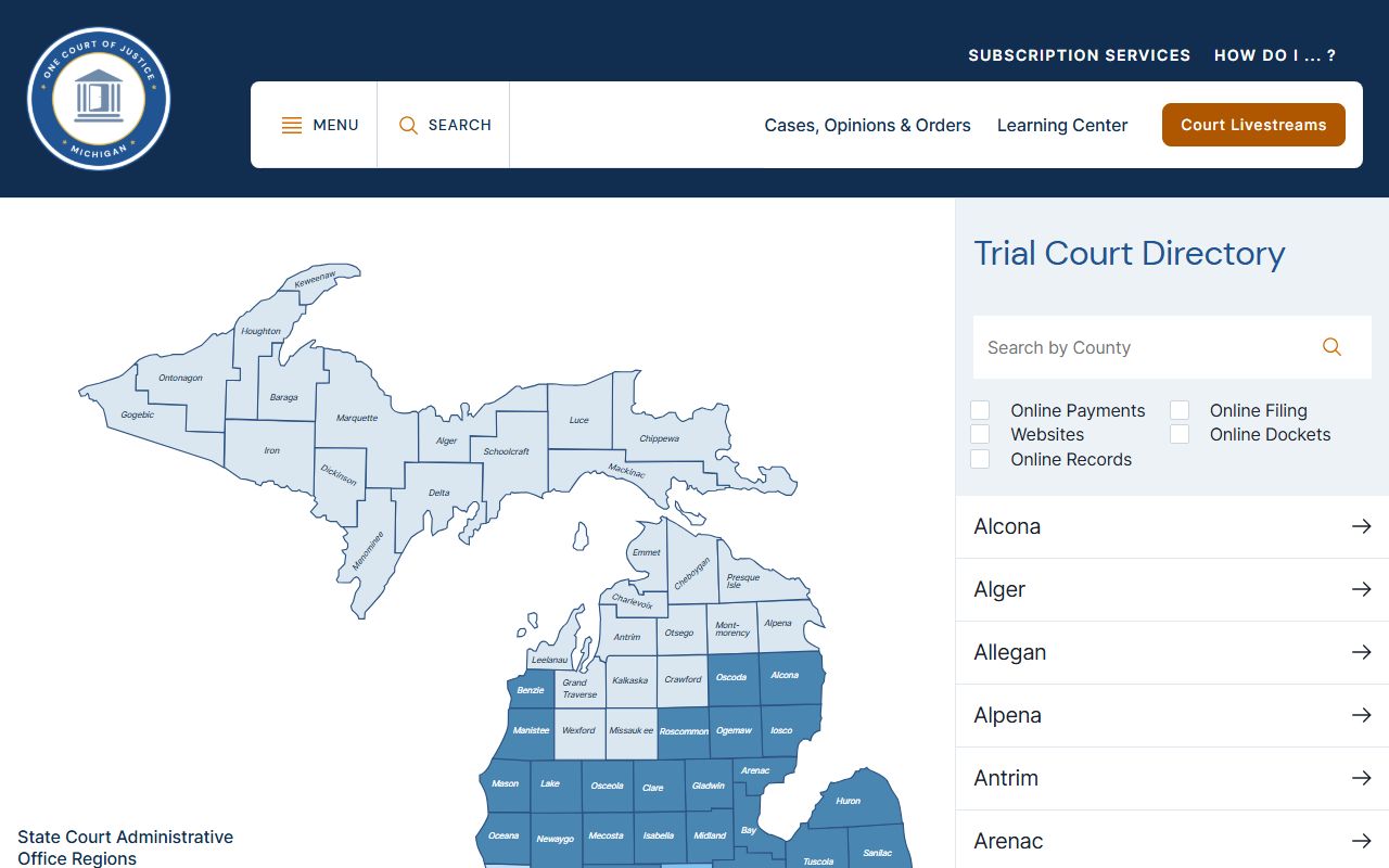Gladwin County court dockets trial court directory