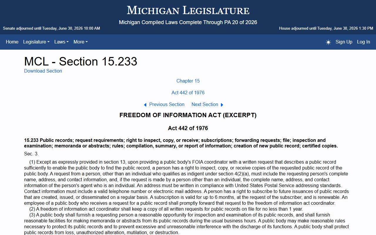 Gladwin County court records request and access statute
