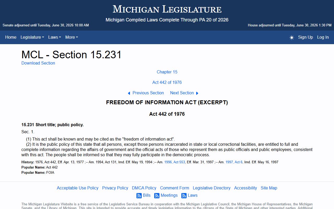 Gladwin County court records public policy statute