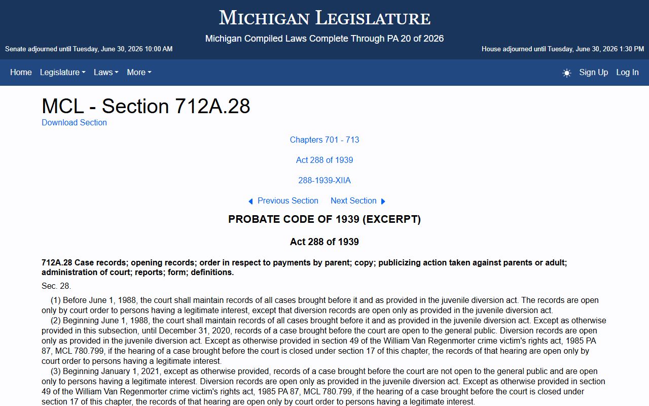 Gladwin County criminal court records juvenile records statute