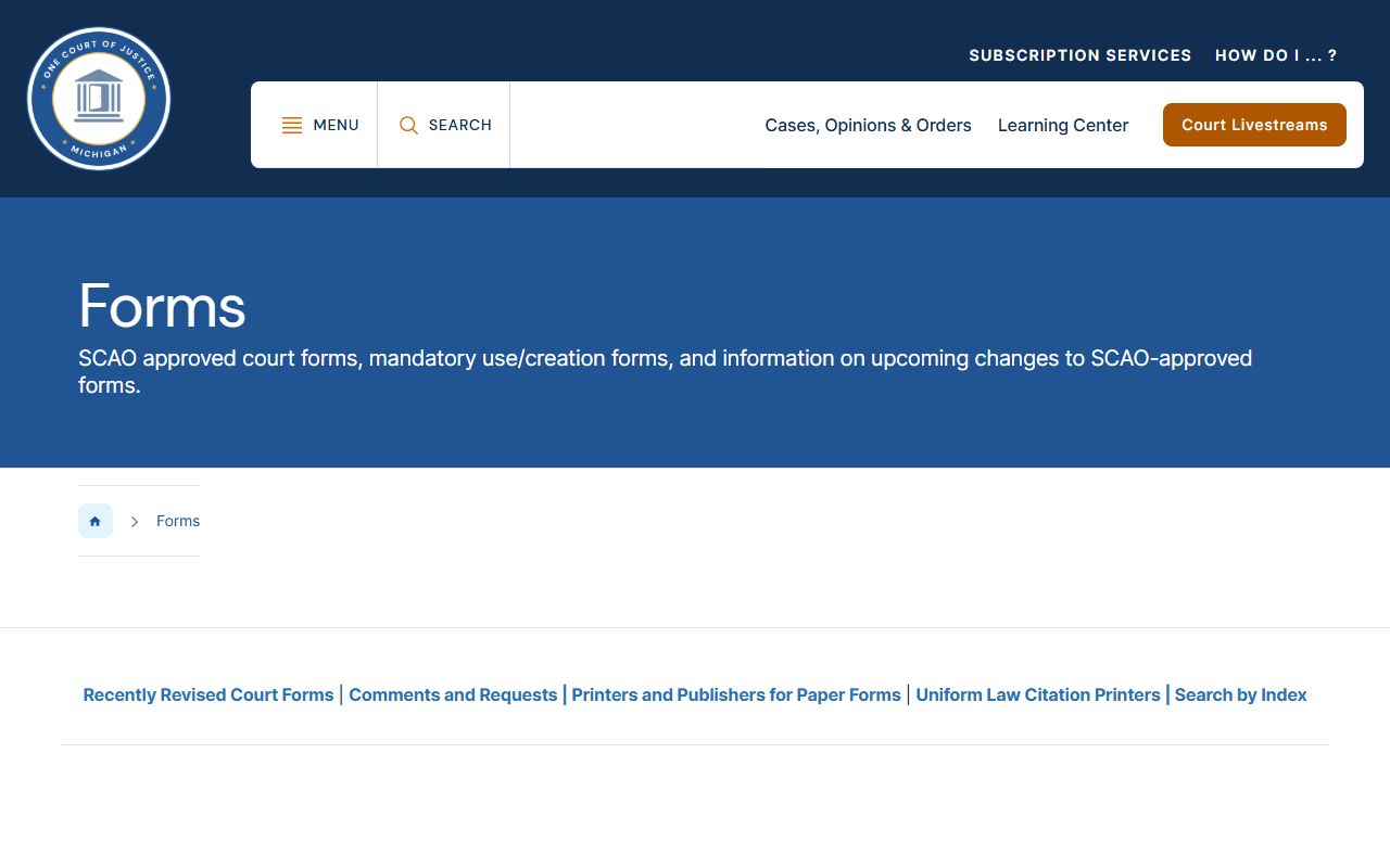 Gladwin County probate records forms on the Michigan court forms site