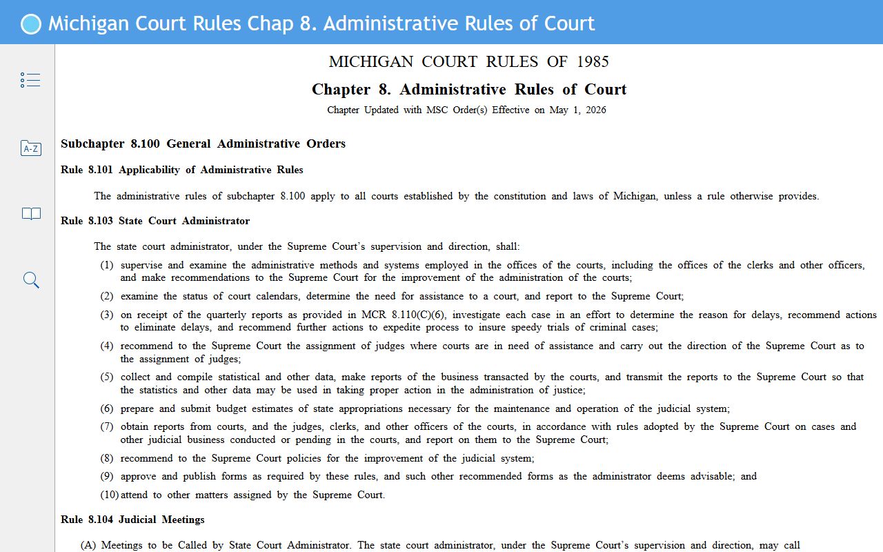 Gladwin County traffic court records management under the Michigan Court Rules Chapter 8