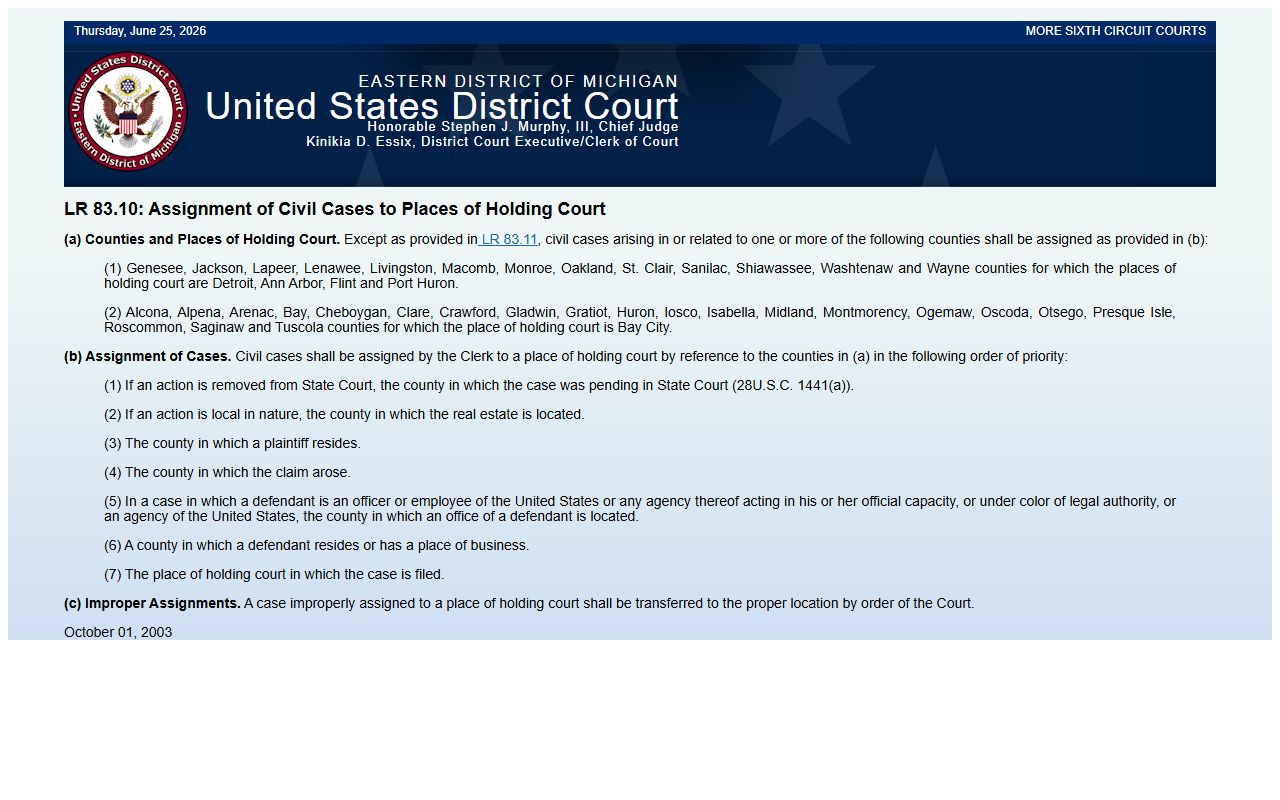 Gladwin County warrant records federal civil assignment rule