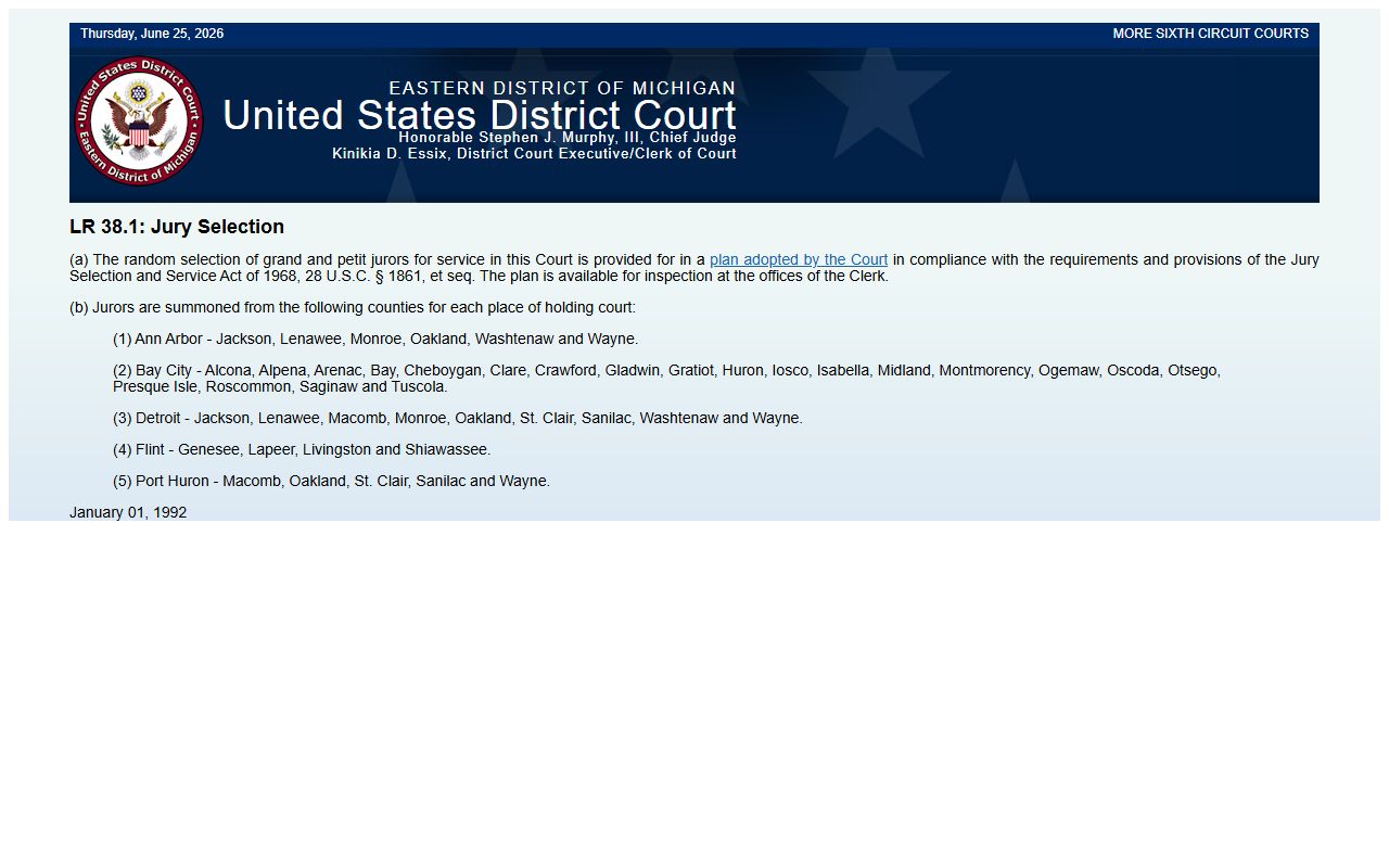 Gladwin County warrant records federal juror selection counties